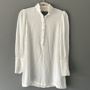 Reformation White Crinkle Blouse Tunic with Cloth Button Details